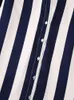 Kvinnors blusar Kvinna Elegant Navy Blue Striped Patchwork Shirts 2023 Spring Female Loose Satin Ladies High Street Shirt