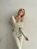 Womens Two Piece Pants Sexy Off Shoulder Sticked Long Sleeve Athletic Track and Field Suit Sweater Pant Set Matching 231120