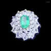 Anéis de Cluster Natural Real Verde Esmeralda Anel Flor Estilo Luxo 5 7mm 0.95ct Gemstone 925 Sterling Silver Fine Jewelry J238190