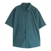 Mäns avslappnade skjortor Summer Short Sleeve For Thin Luxury Business Lose All-Match Dark Green Harajuku Half-Sleeved Dress Shirt 230421