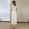 Casual Dresses MIUXIMAO 2023 Summer Women's Clothing Spaghetti Strap Sleeveless Slim Waist Printing Dress Fashion Elegant Bohemian Style