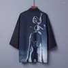 Kurtki męskie #5024 Summer Printed Jacket Men Open Stitch Harajuku Streetwear Kimono męskie płaszcze męskie i luźne cienkie krem ​​przeciwsłoneczny czarny