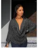 Women's Blouses GPBD 2023 Street Casual Style Women Shirt Long Sleeve Lapel Deep V Lady Fashion Pure Color Sequins