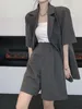 Женские брюки из двух предметов, летний элегантный женский пиджак с шортами, модная корейская повседневная куртка, короткая 2 комплекта женской одежды, наряды
