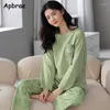 Kvinnors sömnkläder Autumn Women Pyjamas Set Faux Cotton Long Sleeve Pyjamas Ladies Pijamas O-Neck Fashion Loungewear Sweet