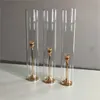 la decoración no puede usar una vela real) Nuevo diseño Portavelas dorado Cilindro acrílico florero centros de mesa candelabro camino centro de plomo para decoración de mesa de boda imake836