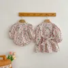 Rompers tryckt flickor Systerkläder Kids Långärmar Klänning Spädbarn Baby Girls Floral Rompers Jumpsuit Spring Autumn Girls Party Costume 230421