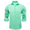 Camisas casuais masculinas Hi-Tie Menta Verde Mens Seda Manga Longa Lapela Rosa Preto Vermelho Bege Roxo Slim Fit Camisa Para Masculino Designer Presentes de Casamento