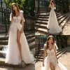 Robes de soirée Robes de mariée de mariage blanc Robe de douche nuptiale épaule à manches longues côté fendu balayage train perlé tulle classique 888ss 2023