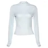 Damen T-Shirts Lucyever Chic Durchsichtig Rüschen Damen 2023 Mode Langarm Schlank Frau Tops Herbst Einfarbig Kurze T-Shirts Mujer