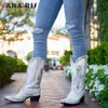 Bottes Automne hiver grande taille Halloween femmes Western mi-mollet bottes talons épais motif crâne Cowgirl bottes chaussures Vintage pour femme T231121