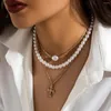 Naszyjniki wiszące trend Multilayer Pearl Naszyjnik Geometria Gruba rozgwiazda gwiazda Shell Cross Clavicle Choker Boho Beach Jewelry