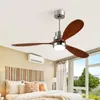 Vintage Wooden Ceiling Fan Light 42 52Inch Restaurant For Living Room Bedroom Bar Decor LED With Lights