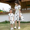 Family Matching Outfits Mom and Daughter Matching Dresses Summer Women Kids Girl Chiffon Dot Dress Fashion Sea Holiday Family Matching Clothes 230421