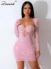 Casual Kleider Znaiml Luxus Weihnachten Sogar Nachtclub Backless Langarm Bodycon Frauen Sparkly Kristall Strass Geburtstag Vestidos