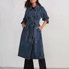 Kvinnorjackor Autumn Solid Color Långärmning LAPEL Dubbel Rinnande jacka Varma kvinnor för kvinnors isolerade denim