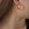 Hong Kong style vintage large loop earrings Titanium steel 18k gold cool wind simple circle temperament Maillard earrings