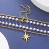 Cadenas Unift Collar de estrella del norte para mujer Cuentas de perlas de lujo Cadena de cuello de acero inoxidable Accesorios de gargantilla Joyería de moda Chapado en oro