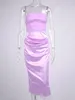 Casual Dresses Women Satin Mesh Sleeveless Dress Ruched Patchwork Low Cut Bag Hip Zip Backless Boned Pads Midi Robe Bodycon Party