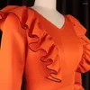 Kleider in Übergröße WUHE Essbarer Baumpilz Schwarz Gestreifte Seite Orange Bodycon Bandage Damen Kleid 2023 Bürodame Abendgesellschaft