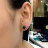 Stud Earrings 2023 Green Opal Round Fashion Wedding Jewelry Silver Color Stainless Steel For Woman Anniversary Gift