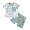 Ensembles de vêtements pour bébés garçons et filles, manches courtes, imprimés rayés, t-shirt, hauts et Shorts, tenues pour bébé garçon de 36 mois, tenue de pâques