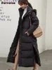 レディースダウンパーカーフォットボティーウィンタージャケットの女性長い濃いコートとフードストレートエレガントなアウターウェア2023韓国ファッション女性231121