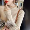 designer fashion top brand Half high collar bottom sweater for women in autumn and winter 2023 new slim fitting inner layer knit top versatile lace edge sweater