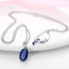 Kedjor äkta 925 Sterling Silver Sparkling Blue Gem Stone Pendant Necklace For Women Classic Anniversary Valentine's Day Jewelry Gift