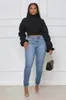 Kvinnors T -skjortor Autumn Winter Sweater Fashion Sticked Puff Long Sleeve Top Basic Black Twist Ladies Sweaters Casual Solid Pullover 2023