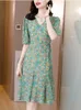 Casual jurken 2023 zomer korte mouw mode mode Chinese stijl temperament v-hals veter dunne bloemen rok
