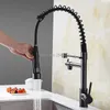 Kitchen Faucets GIZERO High Quality Mixer Faucet Blackend Spring Pull Out Side Sprayer Dual Spout Single Handle ZR386