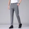 Mensbyxor Summer Casual Pants For Mens Thin Business Elastic Slim Fiting Midje Jogger Korean Classic Black Grey Blue Style 231121