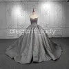 Silver Grey Sparkly Quinceanera Dresses Sweetheart Gillter Skirt Crystal Bustle vestido de 15 quinceanneras Sweep Train