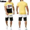 Men's Tracksuits Men's Summer Brand Print Shorts Suits Leisure Sports Fashion Gym Suit Bodybuilding T-shirtPants Two Piece Sportswear Set 230421