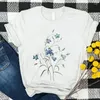 女性のTシャツ夏の白いTシャツ女性漫画美しい花柄の女性シャツトップ90S半袖美学カワイイティーフェム