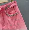 Dames jeans los voor vrouwelijke roze broek 2023 lente hoge taille diamant brede poten broek vrouwelijk gewassen cowboymeisjes Jean