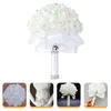 Decorative Flowers Bouquet Wedding Bouquets Flower Bride Bridal Bridesmaid Artificial White Roses Holding Hand Simulation Silk Faux Rose