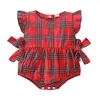 Комбинезоны для маленьких девочек 0-12 месяцев, одежда, рождественский клетчатый комбинезон, летняя одежда с оборками, 231120