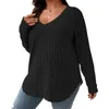 Blusas femininas de manga comprida blusa feminina aconchegante malha com decote em v pulôver elegante plus size outono/inverno topo com bainha irregular macio quente