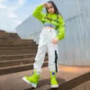 Stage Wear Enfants Hip Hop Vêtements Filles Vert Hauts à capuche Manches longues Blanc Cargo Pantalon Catwalk Street Dance Jazz Performance Costume BL7105