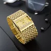 Wristwatches Gold Rectangle Women Watches 2023 Top Elegant Stainless Steel Creative Golden Rhinestone Ladies Watch Female Clock