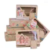 Décorations de Noël 3 / 6pcs Kraft Paper Candy Boîtes Merry Cookie Cadeaux Box Clear Window Packaging Sacs Party Faven Year Decoration 2024