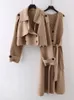 Tvådelad klänning Lanmrem Fashion Knitting 2 -stycken Set Womens Polo Collar Single Chest Long Sleeve Panel Coat Straight Belt 2YA3964 231120