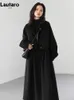 Mélanges de laine pour femmes Lautaro Automne Hiver Long Flowy Luxe Vintage Noir Chaud Épais Manteau De Laine Femmes Designer Faux 2 Pièces Vêtements 2023 231120