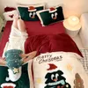 Bedding Christmas comforter set Designer bedding sets Four piece flanged coral velvet bed cover