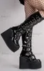 Boots Brand Design Big Size 43 Black Gothic Style Cool Punk Motorcycles Boots Female Platform Wedges High Heels Calf Boots Women Shoes T231121