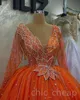 2023 Avril Aso Ebi Orange Cristaux Quinceanera Robes Perlées Tulle Robe De Bal De Soirée De Bal Pageant Robes D'anniversaire Robe ZJ022