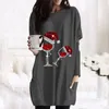 Women's Blouses Women Blouse Cute Christmas Wine Glass Print Loose Shirts Casual Double Side Pocket Top Womens Long Sleeve Pullover Blusa