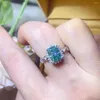 حلقات الكتلة 2ct الأزرق الأخضر مويسانيت خاتم الماس الإشعاع 925 الاسترليني الفضة العروس العروس